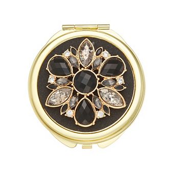 Napier Gold Tone Elevated Stones Compact Mirror