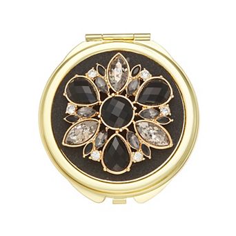 Napier Gold Tone Elevated Stones Compact Mirror