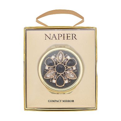 Napier Gold Tone Elevated Stones Compact Mirror