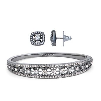 Napier Jet Tone Elevated Bangle Bracelet & Earring Set