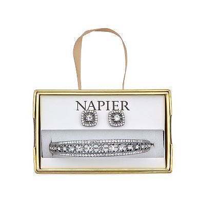 Napier Jet Tone Elevated Bangle Bracelet & Earring Set