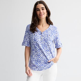 Women's Croft & Barrow® Elbow Sleeve Utility Henley Top