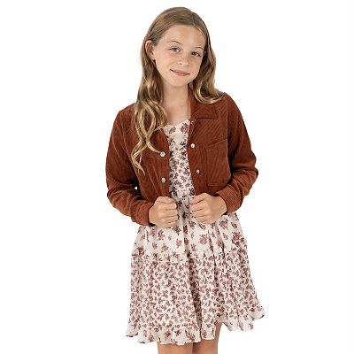 Girls 7-16 Rare Editions Cropped Corduroy Jacket Tiered