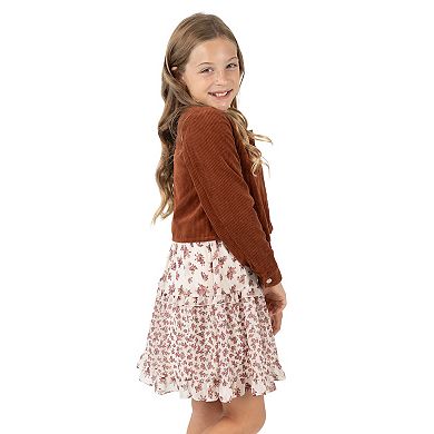 Girls 7-16 Rare Editions 2-pc. Cropped Corduroy Jacket & Tiered Chiffon Dress Set