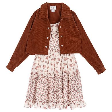 Girls 7-16 Rare Editions 2-pc. Cropped Corduroy Jacket & Tiered Chiffon Dress Set