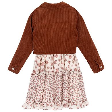 Girls 7-16 Rare Editions 2-pc. Cropped Corduroy Jacket & Tiered Chiffon Dress Set