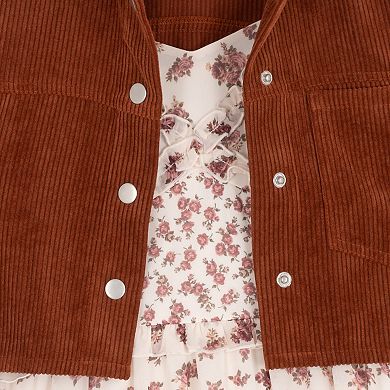 Girls 7-16 Rare Editions 2-pc. Cropped Corduroy Jacket & Tiered Chiffon Dress Set
