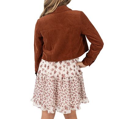 Girls 7-16 Rare Editions 2-pc. Cropped Corduroy Jacket & Tiered Chiffon Dress Set