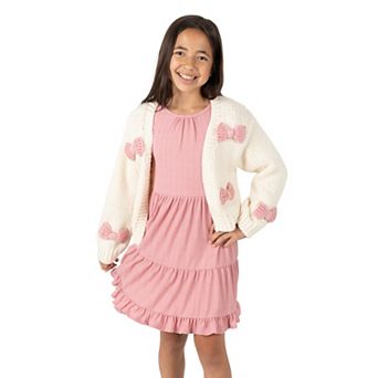 Girls 7-16 Rare Editions 2 pc Chunky Bow Cardigan & Knit Dress Set