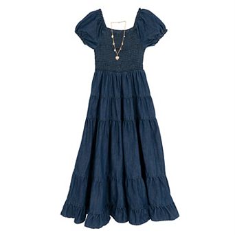 Girls 7-16 Rare Editions 2 pc Denim Maxi Dress & Necklace Set