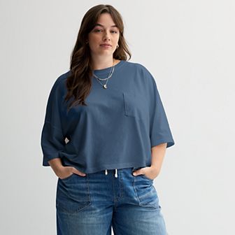 Juniors' Plus Size SO® Boxy Crop Pocket Tee