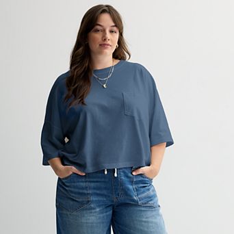 Juniors' Plus Size SO® Boxy Crop Pocket Tee