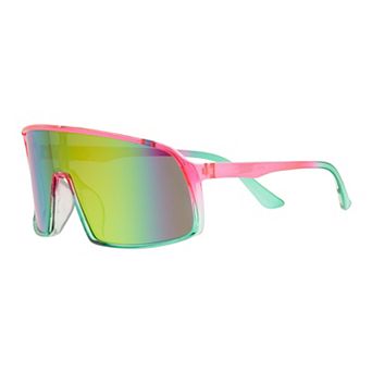 Women's Cali Blue Plastic Oversized Shield Sunglasses