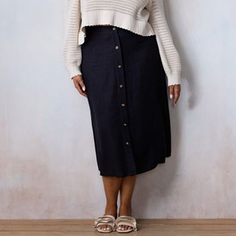 Plus Size LC Lauren Conrad Button-Front Midi Skirt