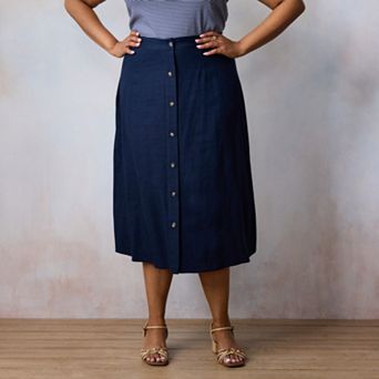 Plus Size LC Lauren Conrad Button-Front Midi Skirt