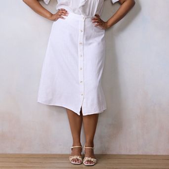 Plus Size LC Lauren Conrad Button-Front Midi Skirt