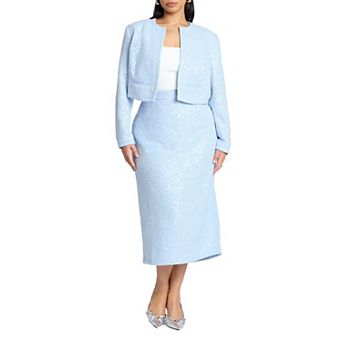 ELOQUII Women's Plus Size Sequin Tweed Midi Skirt