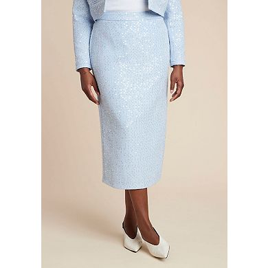 ELOQUII Women's Plus Size Sequin Tweed Midi Skirt