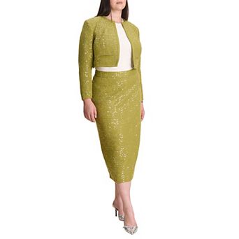 ELOQUII Women's Plus Size Sequin Tweed Midi Skirt