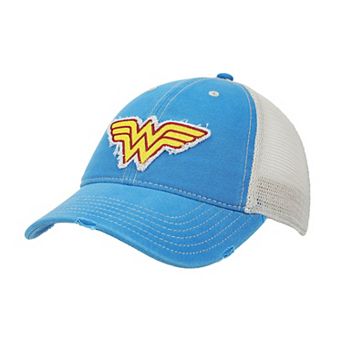 Women's DC Comics Wonder Woman Logo Distressed Cut Fabric Baseball Cap