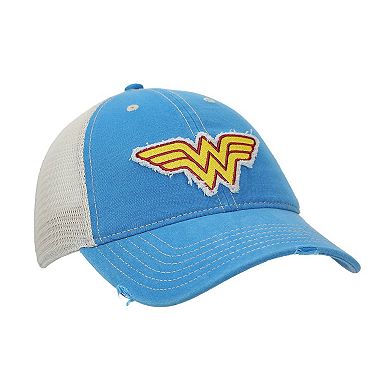 Women's DC Comics Wonder Woman Logo Distressed Cut Fabric Baseball Cap