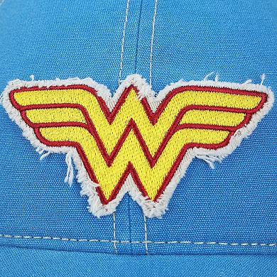 Women's DC Comics Wonder Woman Logo Distressed Cut Fabric Baseball Cap