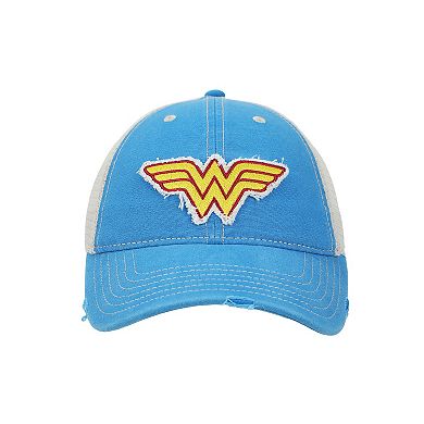 Women's DC Comics Wonder Woman Logo Distressed Cut Fabric Baseball Cap