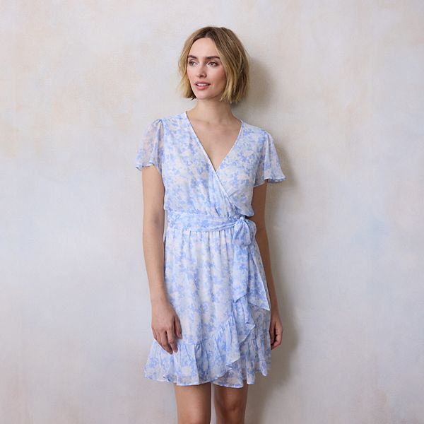 womens dress wraps Maggy London Malina Wrap Midi Dress - Blue