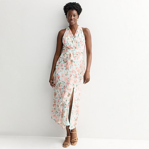 Женские платья London Women's London Times Halter Maxi Dress with Sash Belt