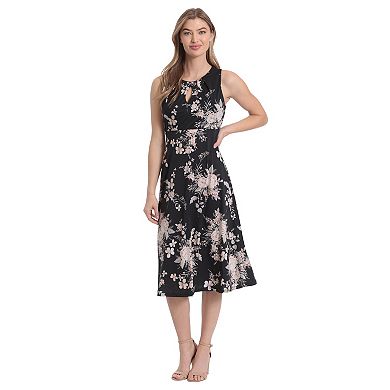 Women's London Times Keyhole Pleated Neck Midi Dress