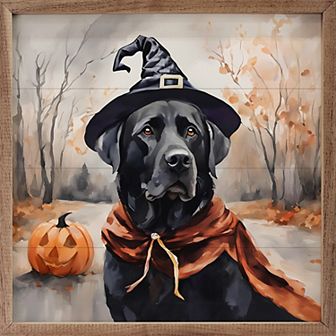 Kendrick Home Halloween Black Lab Framed Wall Art