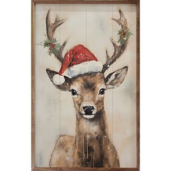 Kendrick Home Reindeer With Hat Framed Wall Art