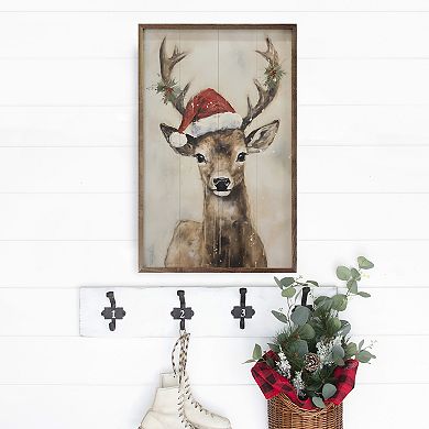 Kendrick Home Reindeer With Hat Framed Wall Art