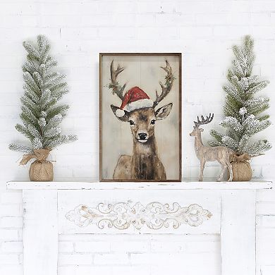 Kendrick Home Reindeer With Hat Framed Wall Art