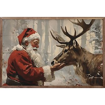 Kendrick Home Santa Claus With Reindeer Framed Wall Art