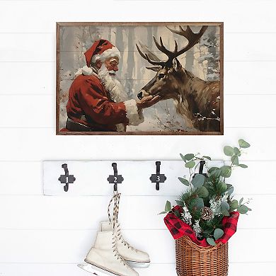 Kendrick Home Santa Claus With Reindeer Framed Wall Art