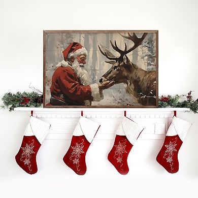 Kendrick Home Santa Claus With Reindeer Framed Wall Art