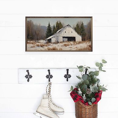 Kendrick Home White Barn In Winter Field Framed Wall Art