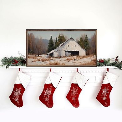 Kendrick Home White Barn In Winter Field Framed Wall Art