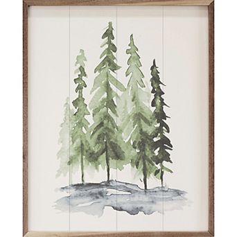 Kendrick Home Watercolor Pines Framed Wall Art