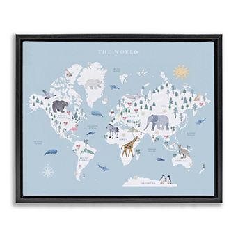 Stupell Home Decor World Animals Map Wall Art