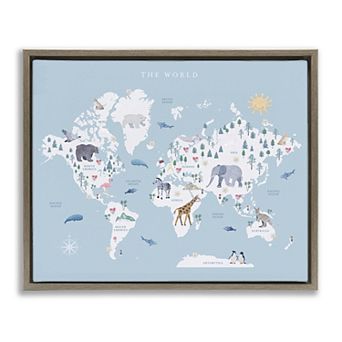Stupell Home Decor World Animals Map Wall Art