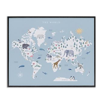 Stupell Home Decor World Animals Map Wall Art