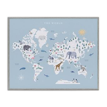 Stupell Home Decor World Animals Map Wall Art