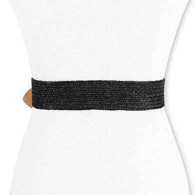 Women's LC Lauren Conrad Stretch Woven Raffia Belt with Circular Buckle