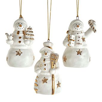 3.5" Ceramic Snowman Ornaments - Set of 3 Festive Christmas Decorations