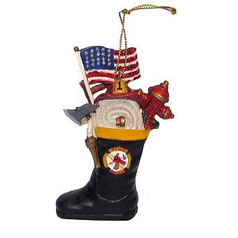 3" Firefighter Boot Ornament - Unique Resin Christmas Tree Decoration