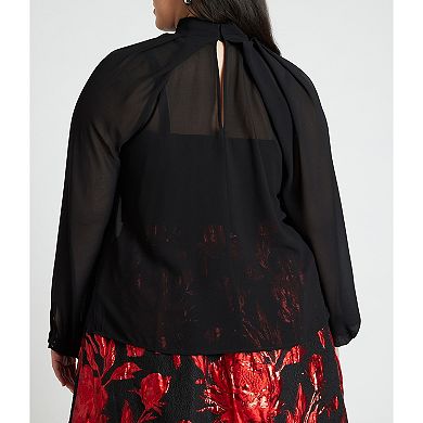 ELOQUII Women's Plus Size Draped Sleeve Chiffon Top