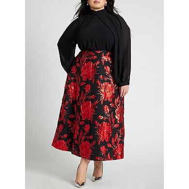 ELOQUII Women's Plus Size Draped Sleeve Chiffon Top