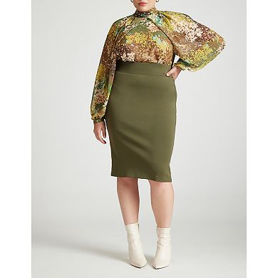 ELOQUII Women's Plus Size Draped Sleeve Chiffon Top